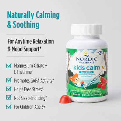 Nordic Naturals Kids Calm Gummies - Strawberry Watermelon - 60 Gummies - Magnesium L-Theanine Supplement - Calming for Kids - Relaxation Support - Up to 60 Servings Nordic NaturalsBuy Supplements Australia