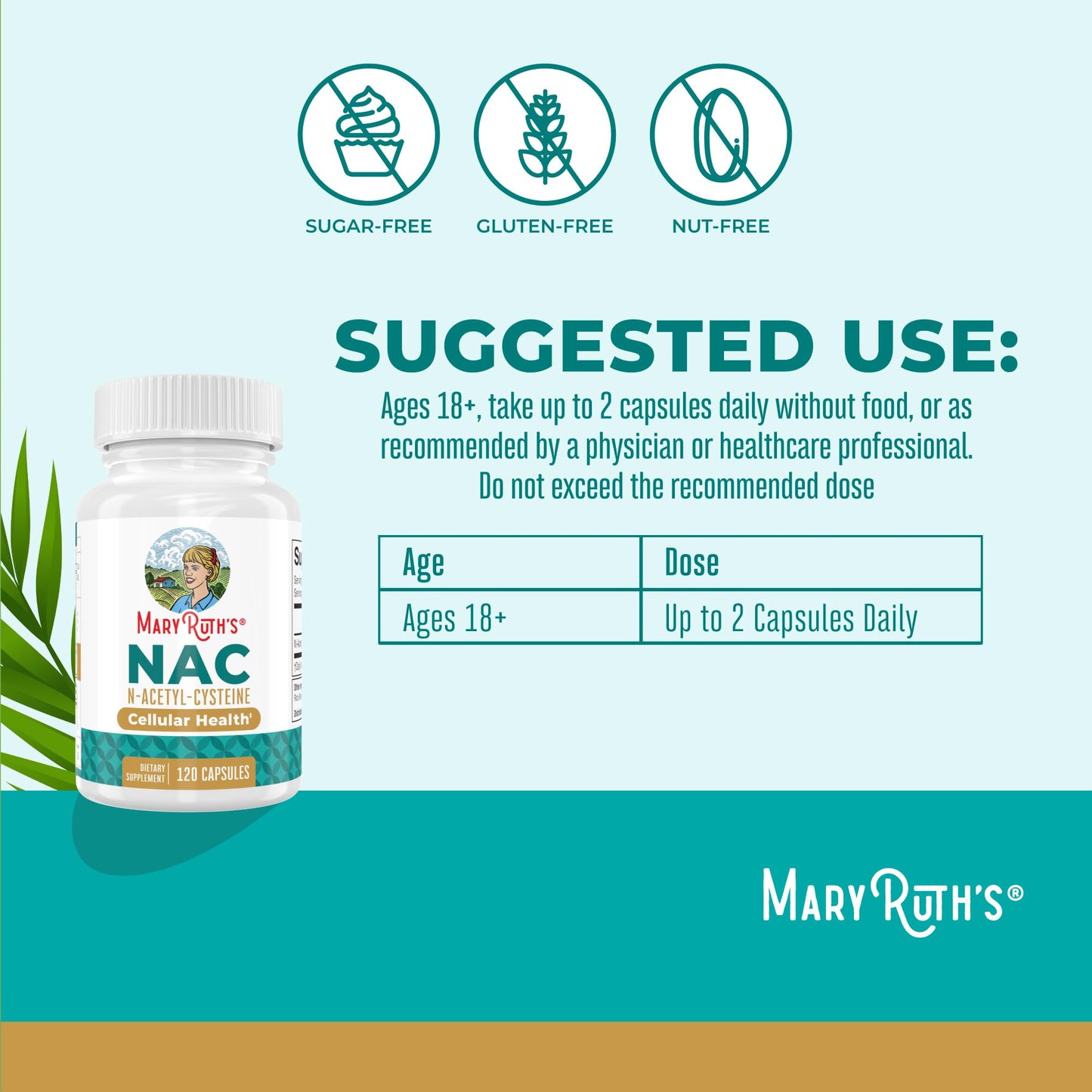 MARYRUTH'S Organics NAC Supplement N-Acetyl Cysteine | 2 Month Supply | NAC 1000mg per Serving | Vegan Capsules | Gluthamine Precursor | Amino Acid