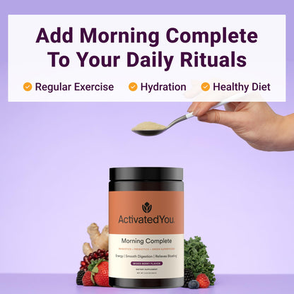 ACTIVATEDYOU Morning Complete Super Greens Powder Drink Mix - Gut Health Boost with Prebiotics, Probiotics, & Antioxidants - 10 Billion CFUs, Mixed Berry Flavor - Greens Superfood Powder - 3 Pack ACTIVATEDYOUBuy Supplements Australia