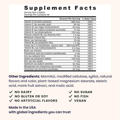 EZ Melts Multivitamin + Iron - Daily Multivitamin for Women & Men - Supports Healthy Energy Levels & Antioxidant Protection - Non-GMO & Vegan - Tropical Cherry