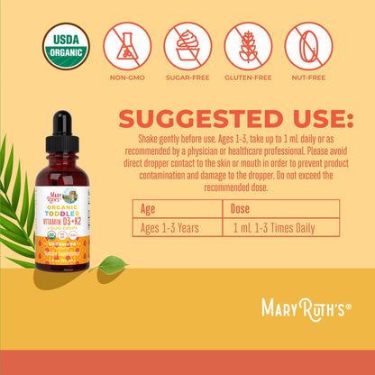 MARYRUTH'S Organics Vitamin D3 | Vitamin K2 | Vitamin D3 K2 Drops | K2 D3 Vitamin Liquid Supplement for Toddlers | Kids Supplement for Calcium Absorption