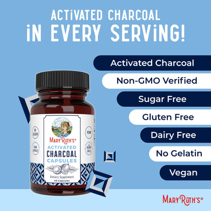 MARYRUTH'S Organics Activated Charcoal Capsules | Substance Adsorption | Derived from Coconut Shells | Vegan Capsules from Pine Trees