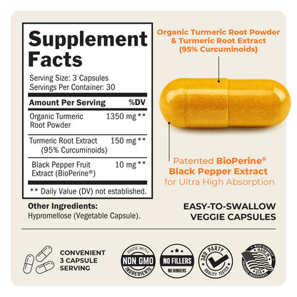Turmeric Curcumin with Black Pepper Extract 1500mg - High Absorption Ultra Potent Turmeric Supplement with 95% Curcuminoids and BioPerine