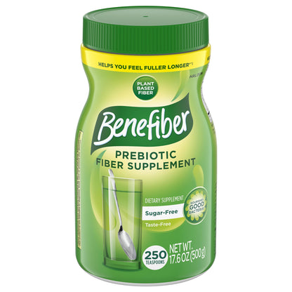 Benefiber Daily Prebiotic GLP-1 Friendly Fiber Supplement Powder for Digestive Health, Unflavored - 250 Teaspoons (17.6 Ounces)