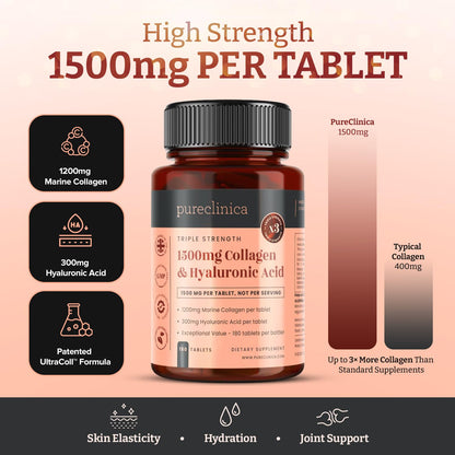 pureclinica 1500mg UltraColl Collagen (1200mg) and Hyaluronic Acid (300mg) x 180 Tablets - 6 Months Supply pureclinica buy supplements Au
