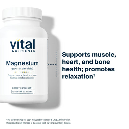 Vital Nutrients Magnesium Glycinate + Malate - 120mg Vegan Magnesium Supplement for Women and Men - Muscle, Heart, Bone Support* - Promotes Relaxation - Gluten, Dairy and Soy Free - 100 Capsules Vital NutrientsBuy Supplements Australia
