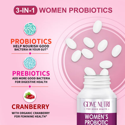 GDMENUTRI Women's Probiotics, 120 Tablets 120 Billion CFU 18 Strains, Contains Organic Prebiotic Cranberry, Probiotic Supplement for Digestion,