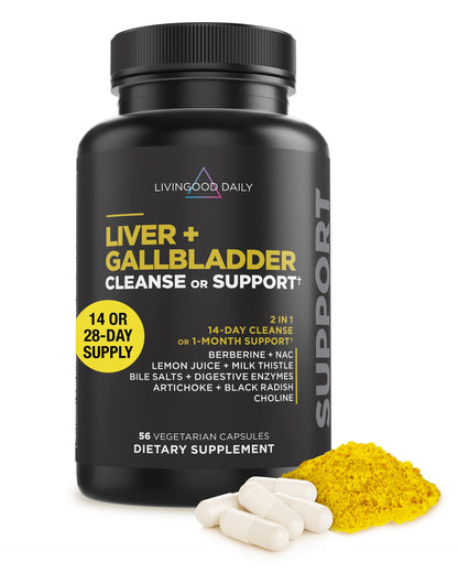 Livingood Daily Liver & Gallbladder Cleanse or Support Supplement with Milk Thistle, Ox Bile, Bile Salts, Digestive Enzymes and Artichoke Leaf Extract