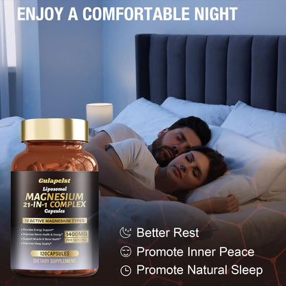 21 in 1 Liposomal 1400mg Magnesium Complex (Citrate, Glycinate, Malate etc) Capsule - 12 Active Types Magnesium with Vitamin D3, B6, B12, C, Ashwagandha & CoQ10 for Women & Men - Support Bone & Muscle Gulapelst buy supplements Au