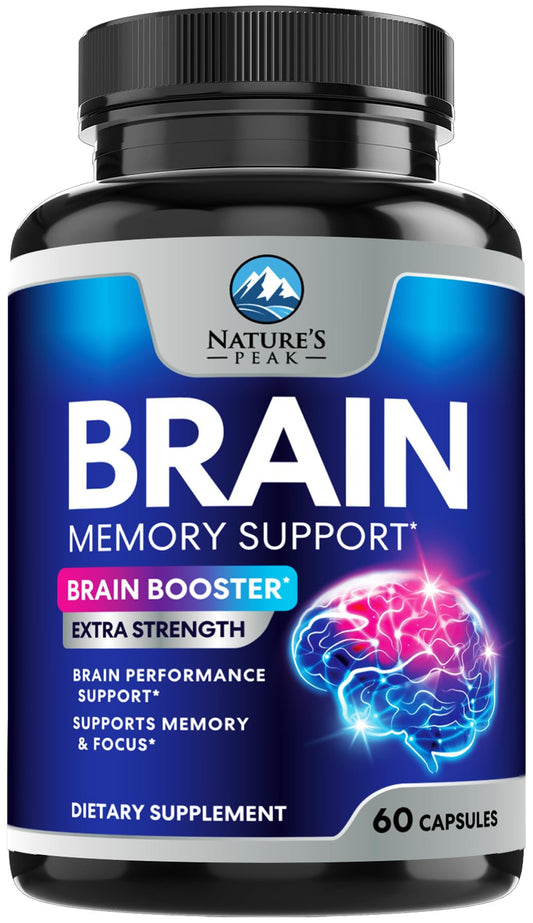 Brain Memory Supplement - 3X Strength Nootropics for Concentration, Clarity & Focus Support - Brain Health Cognitive Vitamins with Bacopa, Phosphatidylserine & DMAE, Brain Booster Pills, 60 Capsules Nature's PeakBuy Supplements Australia