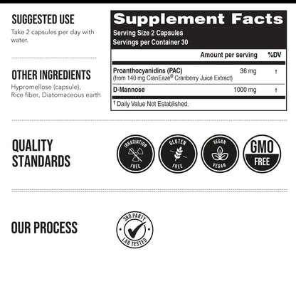 CranEaze®: Cranberry Juice Extract Plus D-Mannose – 36 mg PAC, 100% Soluble PAC - Supports Urinary Tract Health – Most Effective Cranberry Pills for Women, UTI Cranberry Supplement - 60 Capsules Triquetra HealthBuy Supplements Australia