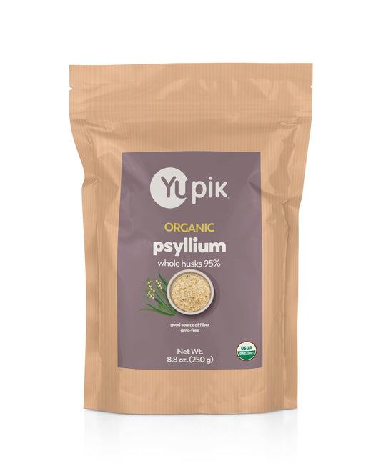Yupik Organic Whole Husk Psyllium 8.8 Oz, 95% Purity, Soluble Fiber, USDA Certified, Non-GMO, Kosher, Gluten-Free, Sugar-Free & Fat-Free, Unflavored