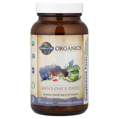 Garden of Life Once Daily Whole Food Multivitamin for Men, Organic Mens Vitamins & Minerals, Vitamin C, Zinc, Vegan, for Health & Well-Being, 60 Tablets