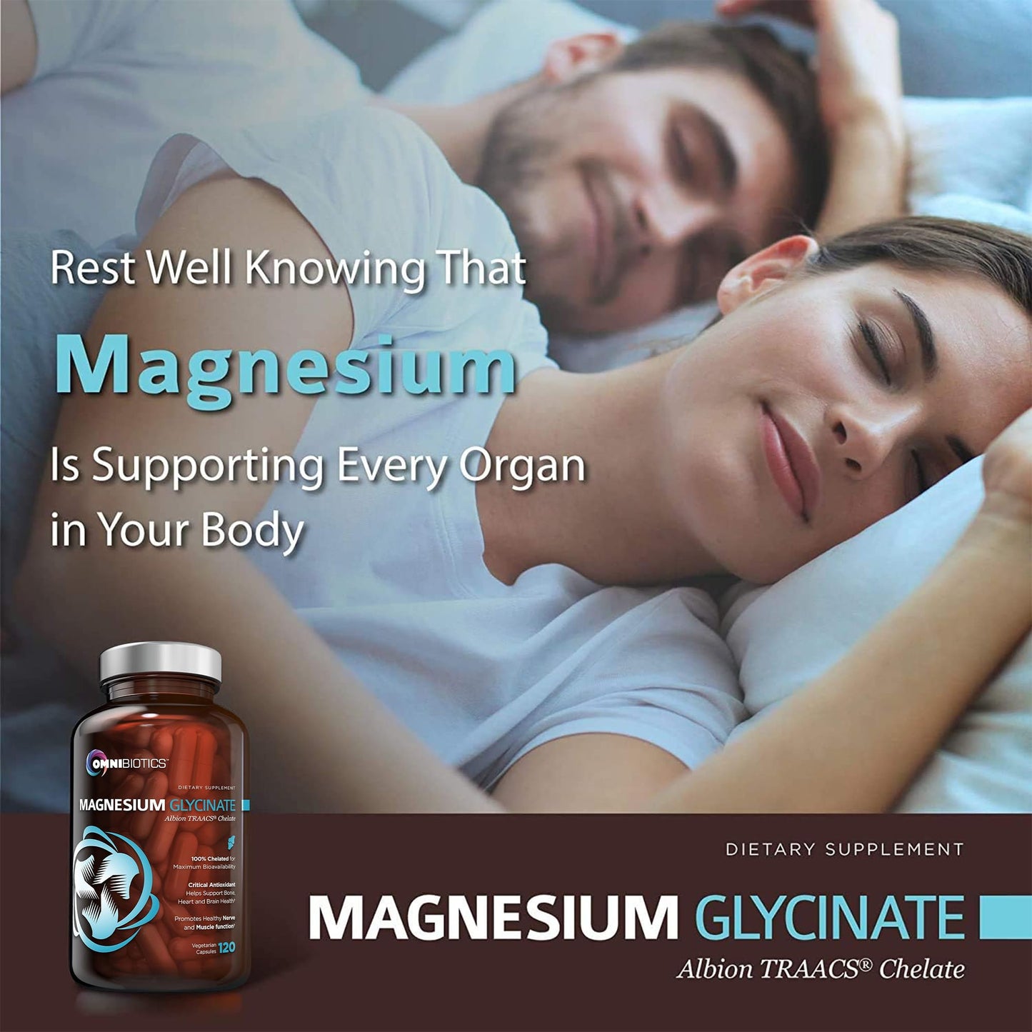 OmniBiotics Magnesium Glycinate Supplement – with 100% Pure Albion TRAACS Bisglycinate Chelate for Sleep, Muscle, Nerve & Heart Health – 120 Vegan Capsules OmniBioticsBuy Supplements Australia