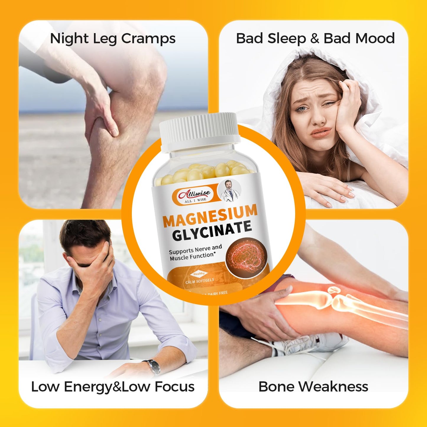 Magnesium Glycinate 400mg Softgels with Vitamin D3 & B6,Small Easy to Swallow Gel Caps,High Absorption, Gentle on Stomach,Supports Sleep, Muscle & Calm,Bone Health,120 Softgels AlliwiseBuy Supplements Australia