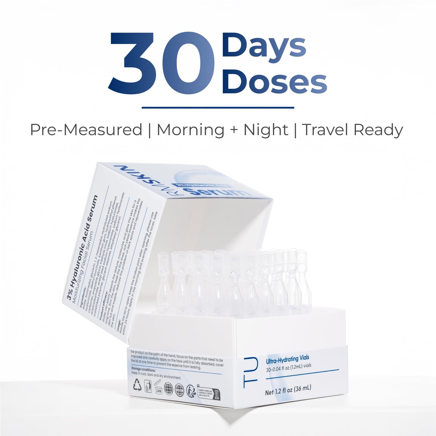 TURMSKIN® Hyaluronic Acid Serum Ampoules [ULTRA HYDRATING VIALS] - 3% Hyaluron Booster for Glass Skin & Anti Aging - 24 Hours Hydration