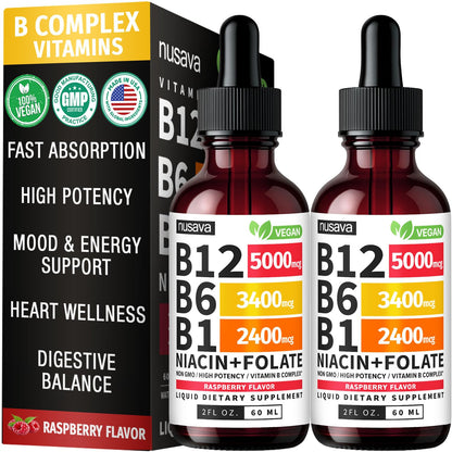 (2 Pack) Vitamin B12 and B6 Liquid Drops, B12 Sublingual Vitamin B Complex - B 12 Vitamin 5000mcg - B12 Methylcobalamin for Energy