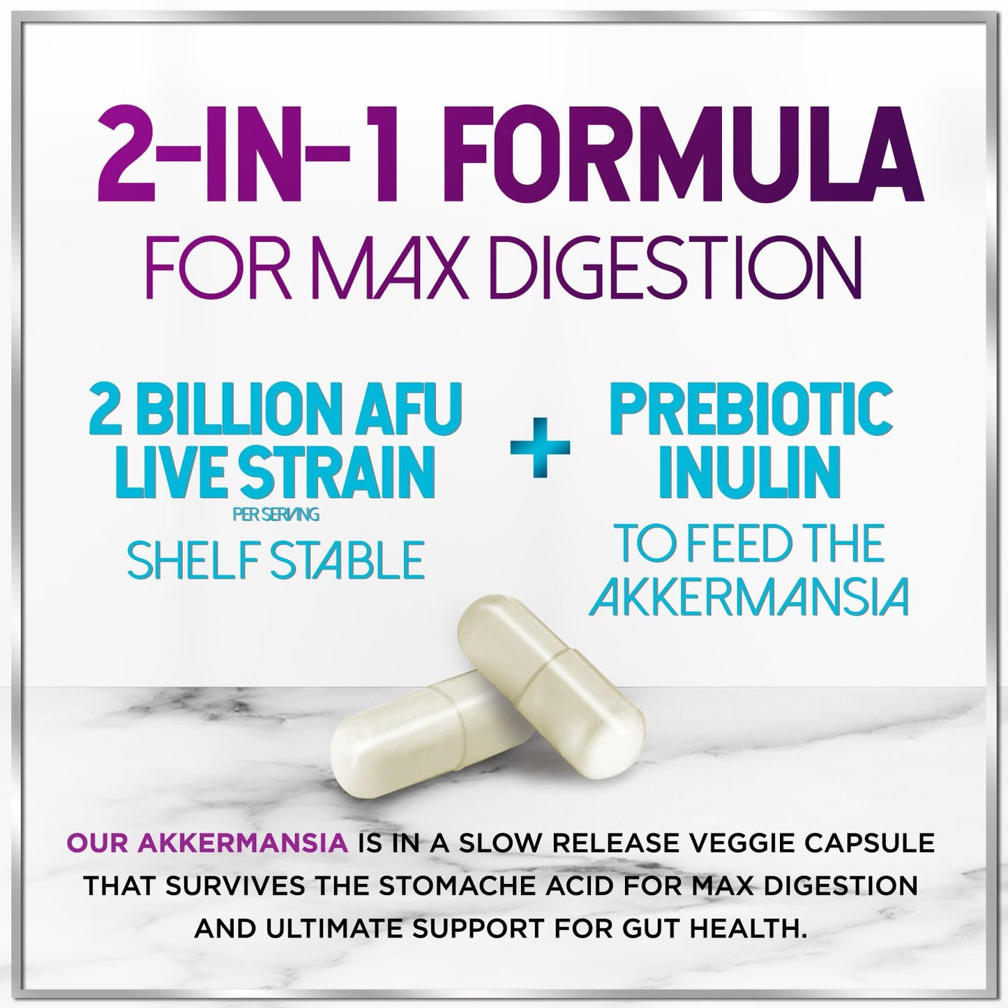Akkermansia Probiotic - 2 Billion AFU per Serving - Best Strain Production Support with Prebiotic Fiber for Natural Digestive & Gut Health