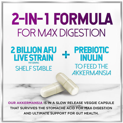 Akkermansia Probiotic - 2 Billion AFU per Serving - Best Strain Production Support with Prebiotic Fiber for Natural Digestive & Gut Health