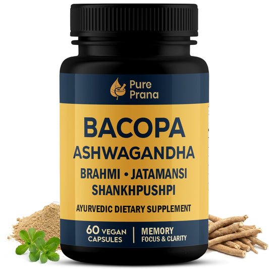 Pure Prana Ayurvedic Brain Supplement Capsules with Brahmi, Ashwagandha & Gotu Kola - Plant-Based Nootropic Cognitive Wellness Formula for Daily Focus - Vegan Clarity for Men Women - 60 Capsules Pure PranaBuy Supplements Australia