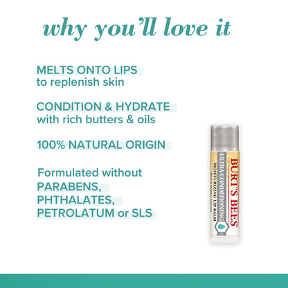 Burt's Bees Lip Balm, Moisturizing Lip Care, 100% Natural Origin, Ultra Conditioning with Shea, Cocoa & Kokum Butter (4 Pack)