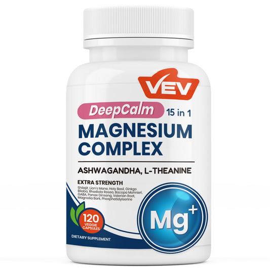 VEV DeepCalm Magnesium Complex for Women – 15-in-1 Glycinate & Citrate Capsules with Ashwagandha & L-Theanine – 120 Vegan Capsules VEVBuy Supplements Australia