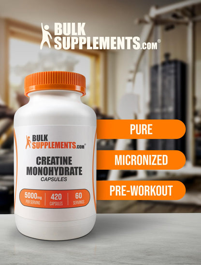 BulkSupplements.com Creatine Monohydrate Capsules - Micronized Creatine Pills - Gluten Free, 7 Capsules per Serving