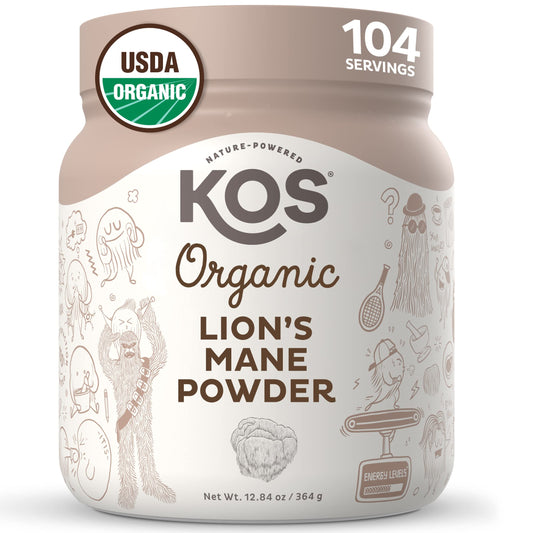 KOS Organic Lion's Mane Powder - Natural Nootropic Superfood - Vegan Functional Mushroom, Plant Based, USDA Certified, Non-GMO, Soy & Gluten-Free - 104 Servings KOS buy supplements Au