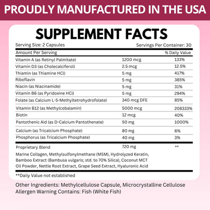 B12 with Hyaluronic Acid, Collagen and Folate – 25000 mcg B12 Complex | Maximize Absorption & Energy | Gluten Free USA Made, B1, B2, B3, B6, B7, B12 vitamins 5000 mcg