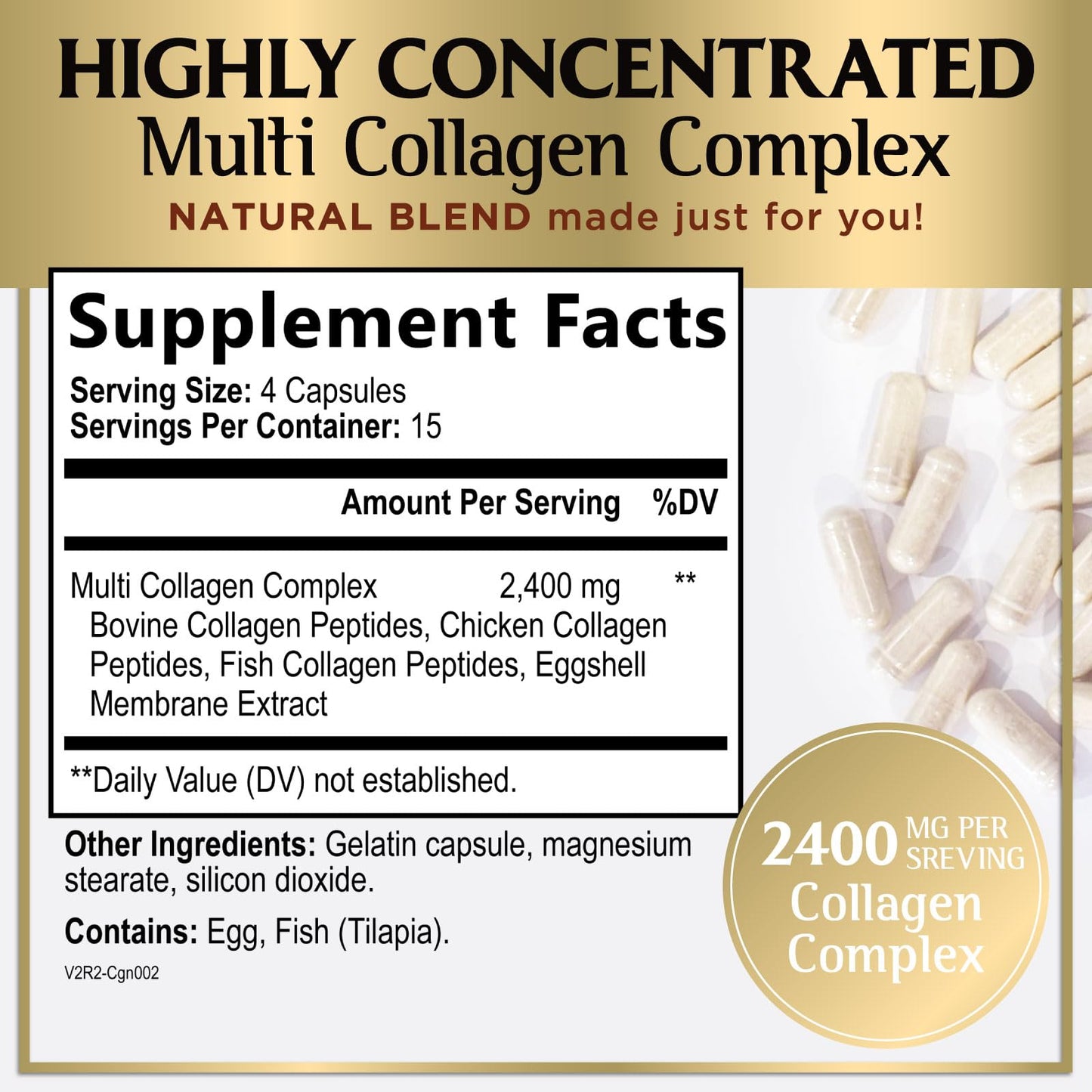 Multi Collagen Peptides for Women & Men - 2400mg per Serving - Best Hydrolyzed Collagen Complex with Type I, II, III, V, X - Hair, Skin, Nails & Joint Support Supplement - Bottled USA - 60 Capsules Hello Lovely! buy supplements Au