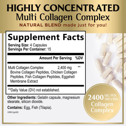 Multi Collagen Peptides for Women & Men - 2400mg per Serving - Best Hydrolyzed Collagen Complex with Type I, II, III, V, X - Hair, Skin, Nails & Joint Support Supplement - Bottled USA - 60 Capsules Hello Lovely! buy supplements Au