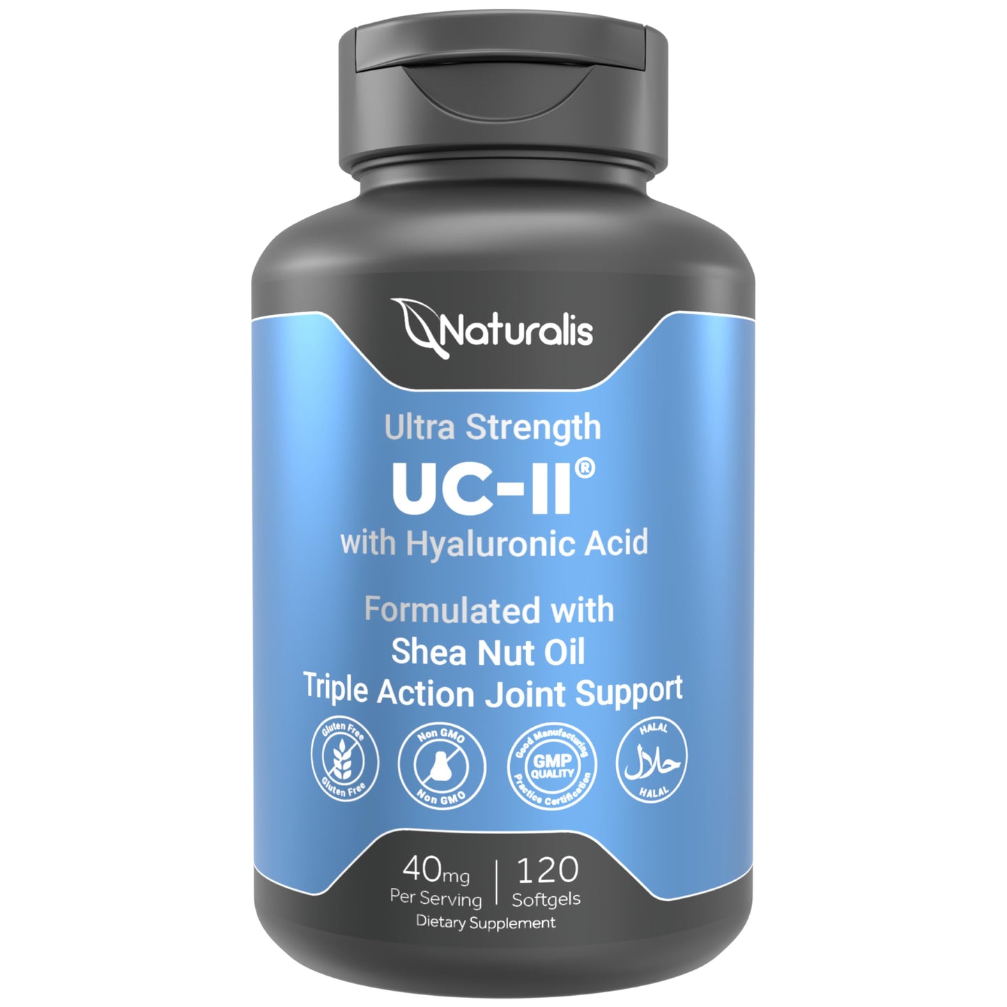 Naturalis UC-II 40 mg with Hyaluronic Acid and Shea Nut Oil | Enhanced Undenatured Type II Collagen for Better Joint Health, Mobility & Flexibility | Gluten-Free & Non-GMO | 120 Softgels Naturalis buy supplements Au