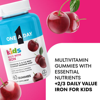 One A Day Kids Multivitamin with Iron Gummy, Vitamin D, Vitamin C, E, Zinc for Immune Support, Gummy Vitamins, Kids Multivitamin Gummies with Iron