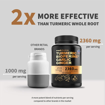 4-in-1 Turmeric Joint Support Supplements with Garlic and BioPerine - 2360 mg High Potency Herbal Blend for Mobility, Everyday Flexibility, Digestive Comfort