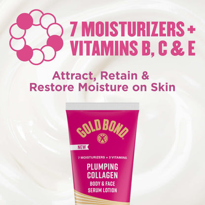 Gold Bond Plumping Collagen Body & Face Serum Lotion, Lightweight Hydrating Moisturizer with Collagen Peptide Complex