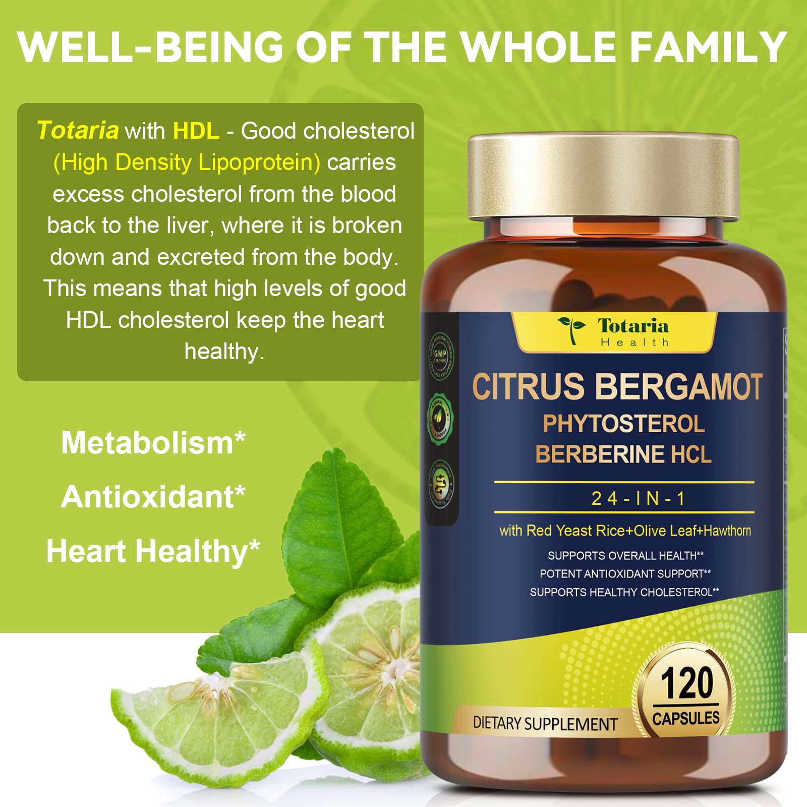 Citrus Bergamot Supplement for High Cholesterol - Italian Citrus Bergamot & Plant Sterols Stanols Natural Way to Balance Cholesterol Level, Cholesterol Lowering Supplements, Vegan, Non-GMO, 120 Counts TotariaBuy Supplements Australia