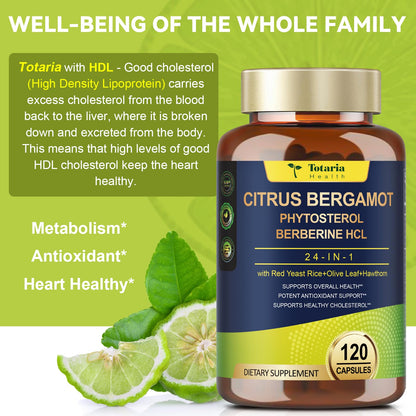 Citrus Bergamot Supplement for High Cholesterol - Italian Citrus Bergamot & Plant Sterols Stanols Natural Way to Balance Cholesterol Level, Cholesterol Lowering Supplements, Vegan, Non-GMO, 120 Counts TotariaBuy Supplements Australia