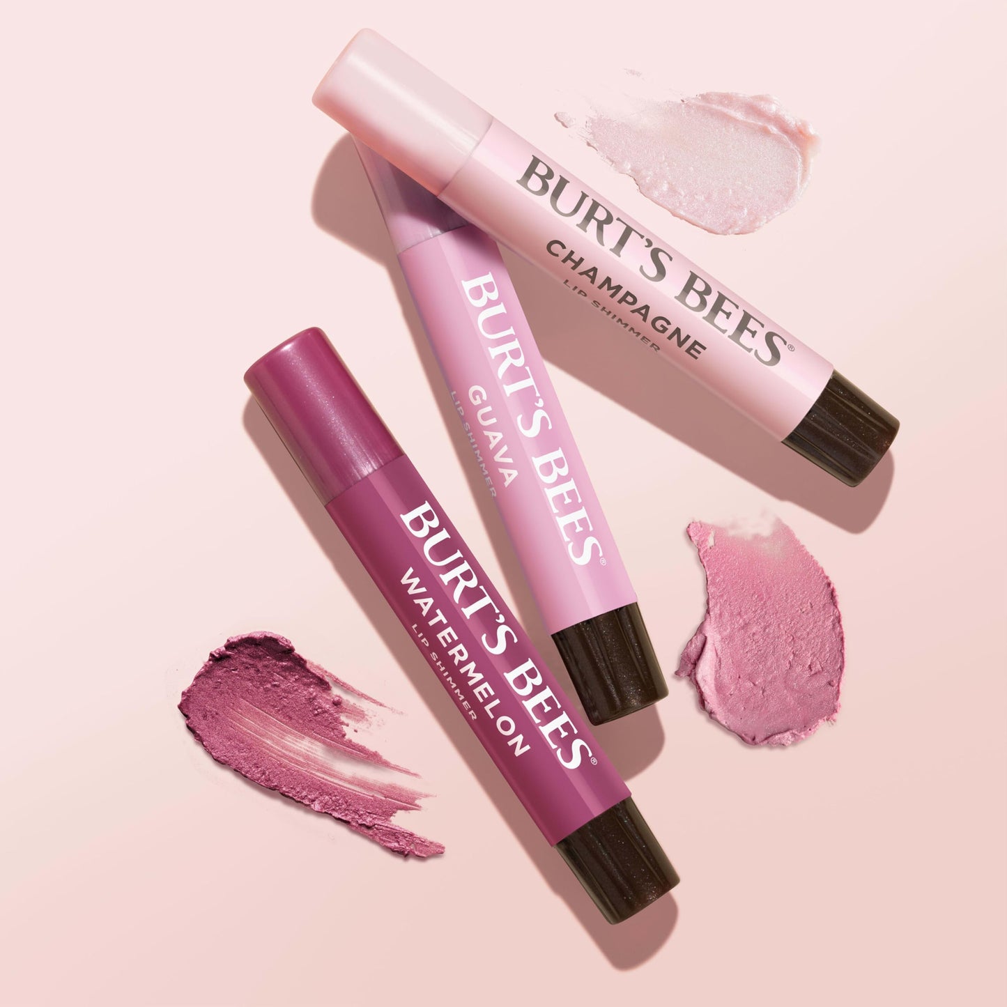 Burt's Bees Lip Shimmer Pink Collection, Tinted Lip Balm Stick, Moisturizing for All Day Hydration with Natural Glowy Pigmented Finish & Buildable Color, 3 Shades, Value Pack, 0.09 oz., Three Tubes