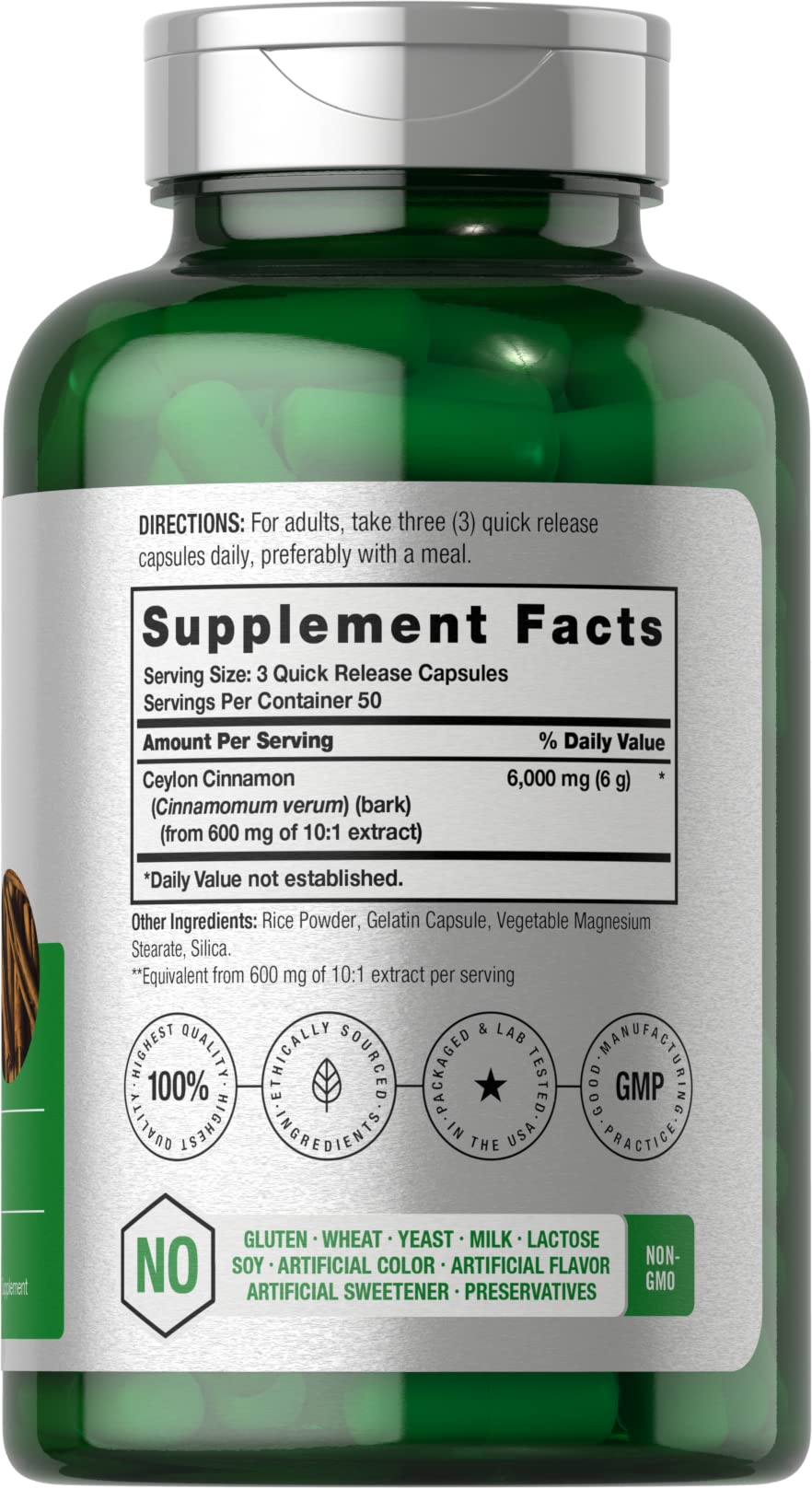 Horbäach Ceylon Cinnamon Supplement | 150 Capsules | Herbal Extract Pills | Non-GMO & Gluten Free