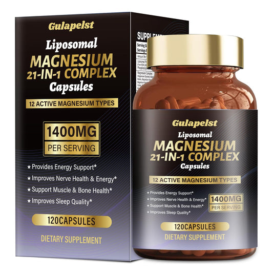 Gulapeist Liposomal Magnesium 21-in-1 Complex capsules and packaging on a white background