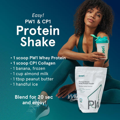 Puori Whey Protein Powder, Dark Chocolate - PW1 Pasture-Raised, Grass-Fed Whey Protein Powder Drink Mix containing BCAA Amino Acids - Post-Workout Supplement for Muscle Gain & Recovery - 30 Servings