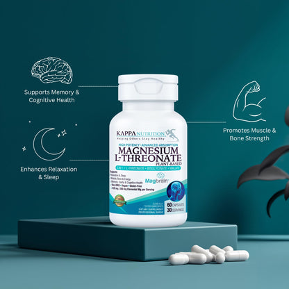 Kappa Nutrition Powered by Magbrain™ Magnesium L-Threonate Plant-Based, 60 Vegan Capsules, 420mg Elemental Magnesium (3 Capsules) from 2,253mg, Brain, Sleep & Muscle Support. KAPPA NUTRITIONBuy Supplements Australia