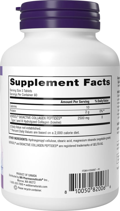 Webber Naturals Collagen30 Anti-Wrinkle, 2,500mg of Bioactive Collagen Peptides Per Serving (3 Tablets), 180 Tablets, Helps Reduce Deep Wrinkles, Fine Lines, Non GMO, Dairy, Gluten Free Webber Naturals buy supplements Au