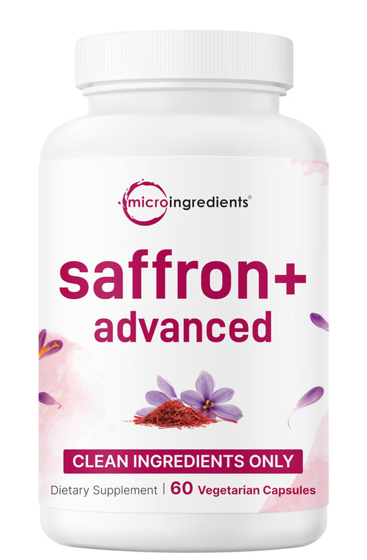 Micro Ingredients Saffron+ Advanced Supplements, 60 Veggie Capsules – 10-in-1 with Saffron Extract, High Absorption Fat-Soluble Vitamin C, Magnesium