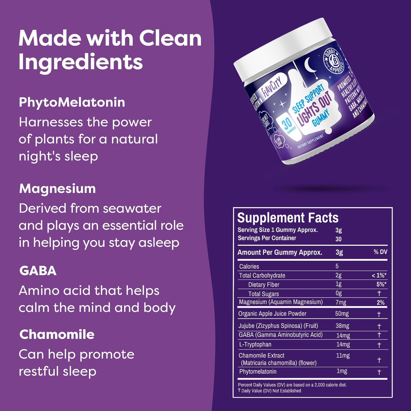 FlavCity Melatonin Sleep Gummies for Adults, Lights Out Gummy - Chewable Sleep Support Supplement with Plant-Based GABA, Magnesium