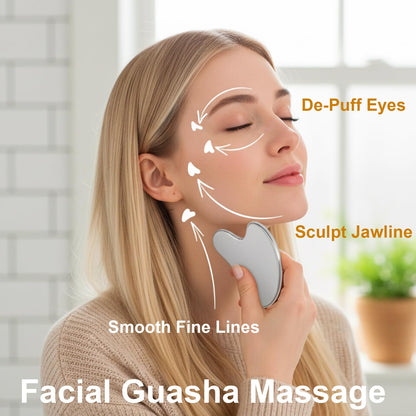 Stainless Steel Gua Sha Tool & Lymphatic Drainage Face Brush Set, TWPER Facial Massage Kit for Jawline Sculpting