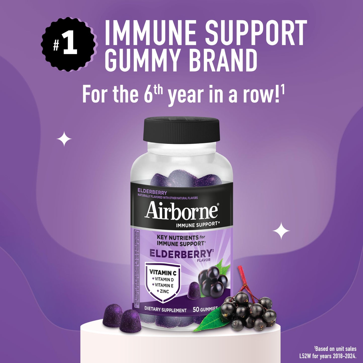 Airborne Elderberry + Zinc & Vitamin C Gummies For Adults, Immune Support Vitamin D & Zinc Gummies With Powerful Antioxidant Vitamins C D & E