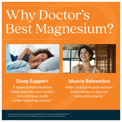 Doctor's Best High Absorption Magnesium Glycinate Lysinate Supplement for Sleep Support - Chelated Magnesium Tablets for Women & Men, 200mg per Serving