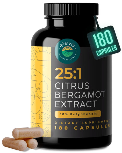 Citrus Bergamot Extract 1000mg Capsules — Natural 25:1 Citrus Bergamot Supplement with 50% Polyphenols Extract and Black Pepper