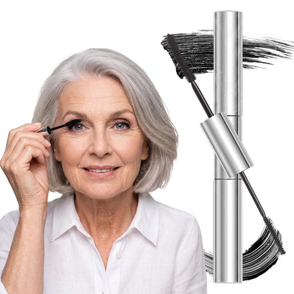 Tubing Mascara for Older Women 60 Plus, Double Ended Black Mascara, Lengthening Volumizing 2-in-1 Mascara for Short Multi-layered Lashes, Smudge Proof Easy Warm Water